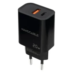 Nanocable 10.10.2008 Cargador de Pared 1xUSB 1xUSB Tipo-C 20W Negro