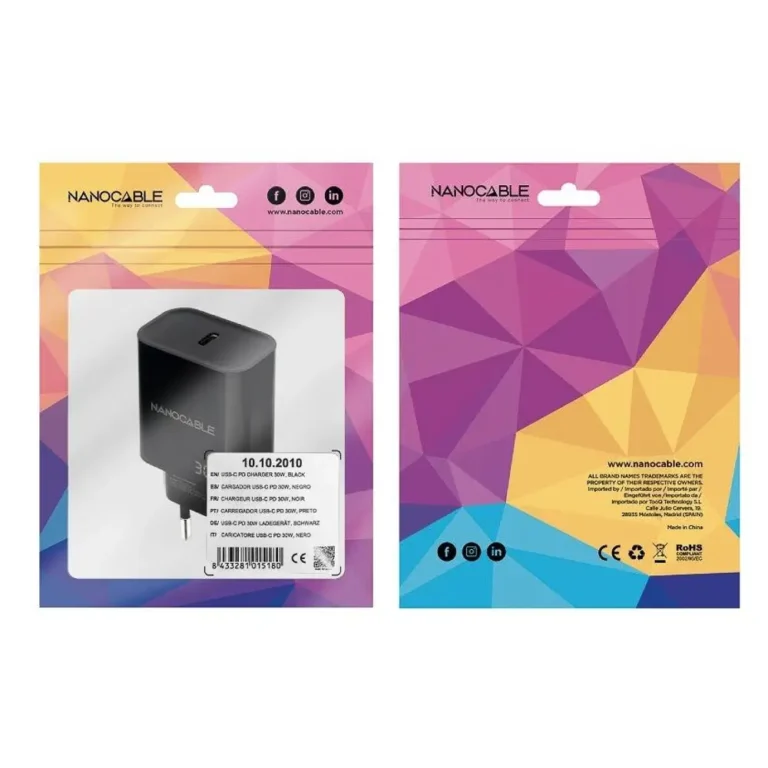 Nanocable 10.10.2010 Cargador de Pared 1xUSB Tipo-C 30W Negro