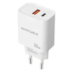 Nanocable 10.10.2011 Cargador de Pared 1xUSB 1xUSB Tipo-C 30W Blanco