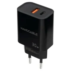 Nanocable 10.10.2012 Cargador de Pared 1xUSB 1xUSB Tipo-C 30W Negro