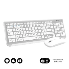 Subblim Combo Dual Prestige Extendido Pack Teclado y Ratón Inalámbrico Blanco y Plata