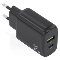 Aisens A110-0924 Cargador GaN de Pared 1xUSB-C 1xUSB 30W Negro