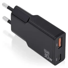 Aisens ASCH-30W2P047-BK Cargador GaN de Pared 1xUSB-C 1xUSB 30W