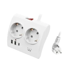 Ewent EW3870 Regleta 2 Shucko 2 Usb-A 1 Usb-C Blanco
