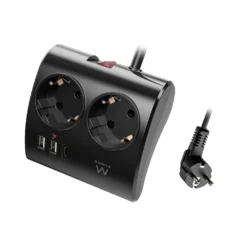 Ewent EW3871 Regleta 2 Shucko 2 Usb-A 1 Usb-C Negro