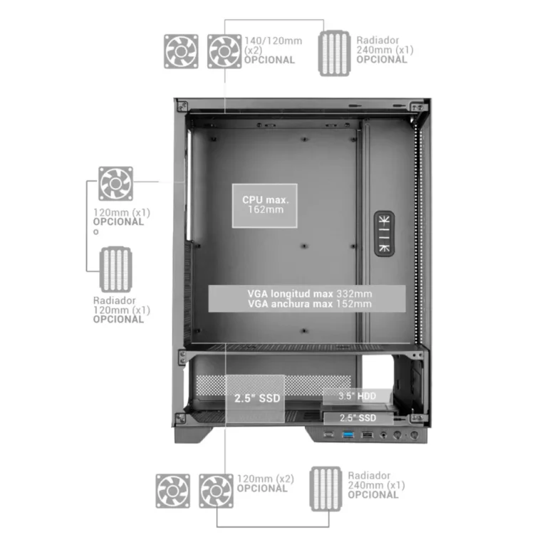 Mars Gaming MC-PULSAR Semitorre Gaming Lateral de Cristal Templado Refrigeración Líquida