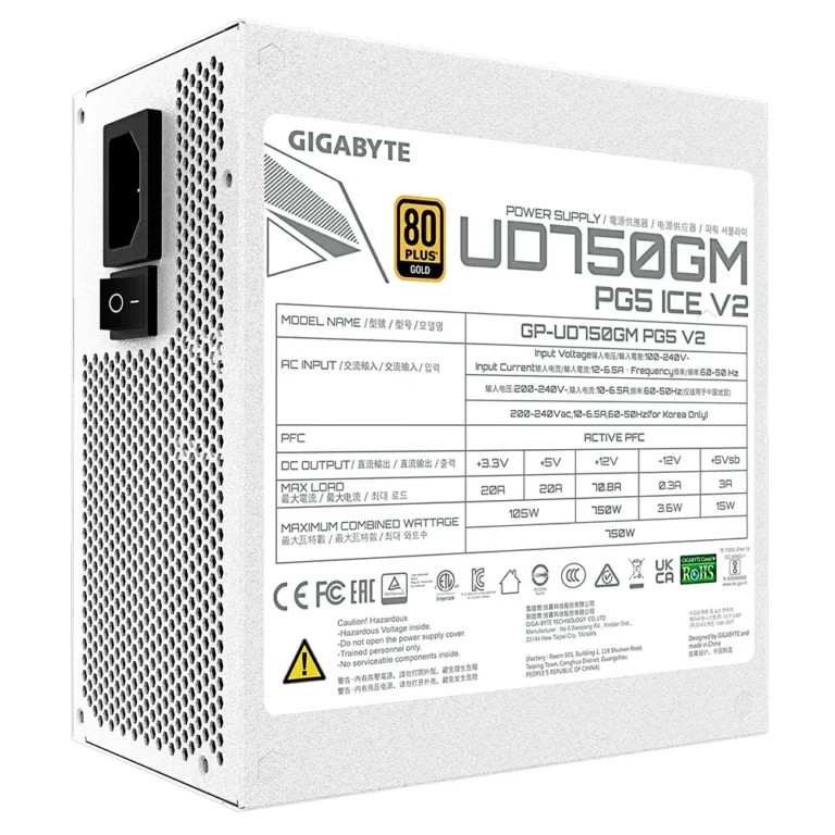 Gigabyte UD750GM PG5 V2 ICE Fuente Gaming 750W 80+ Modular 120 mm ATX Negro