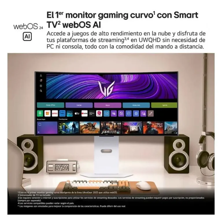 LG UltraGear 34GX90SA-W Smart Monitor Gaming Ultrapanorámico 34" WQHD MM 240Hz OLED Regulable Curvo Blanco