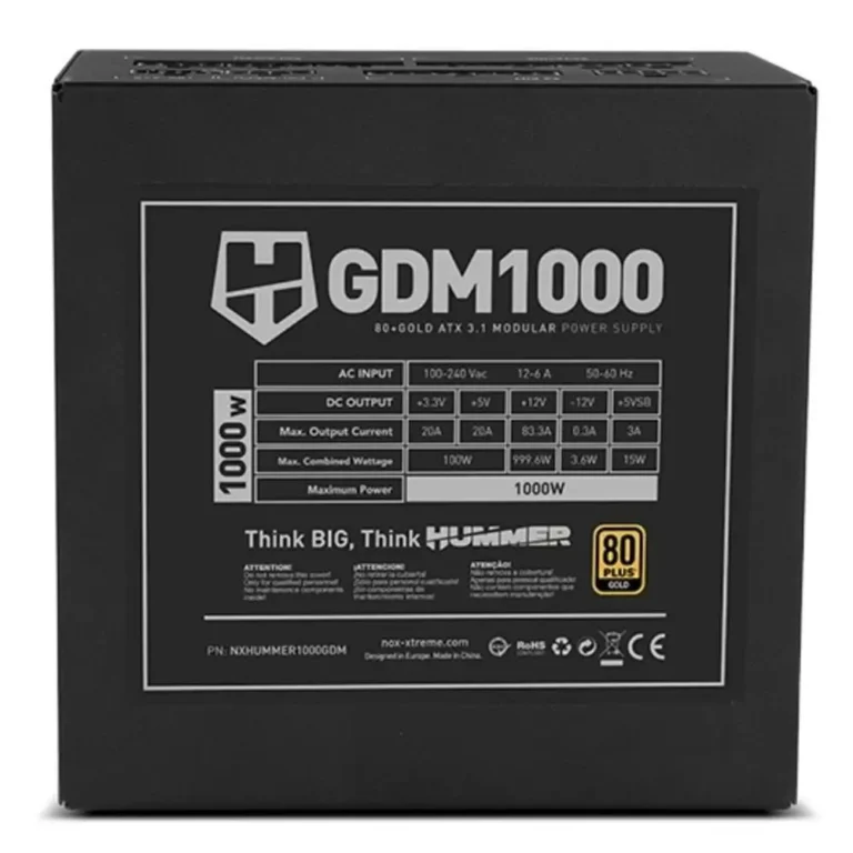 Nox Hummer GDM 1000W Fuente Gaming 80+ 120mm Modular ATX Negro