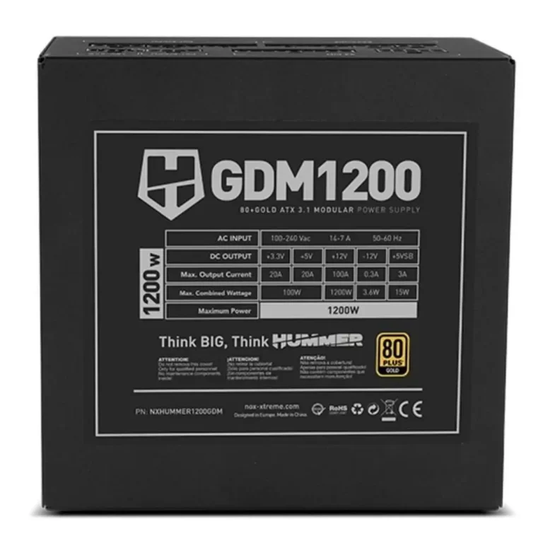 Nox Hummer GDM 1200W Fuente Gaming 80+ 120mm Modular ATX Negro
