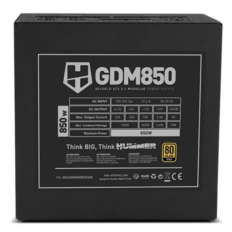 Nox Hummer GDM 850W Fuente Gaming 80+ 120mm Modular ATX Negro
