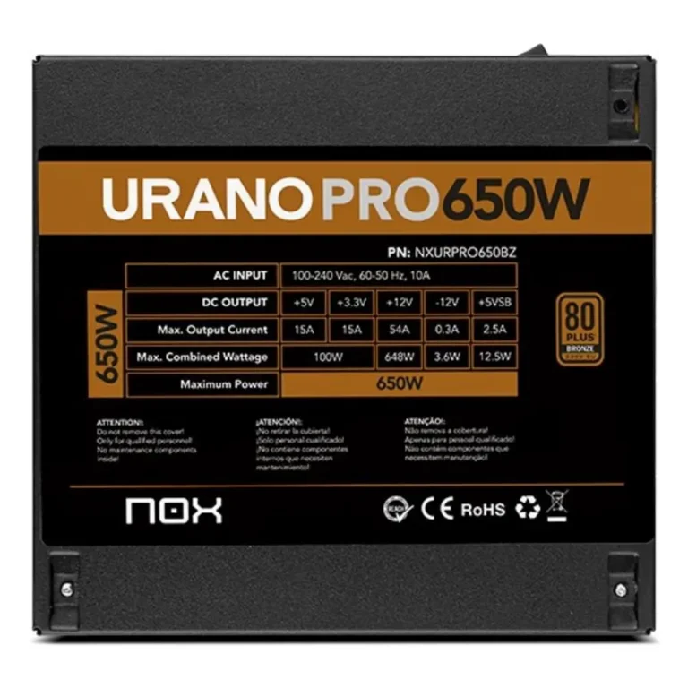 Nox Hummer Urano Pro 650W Fuente 80+ 120mm ATX