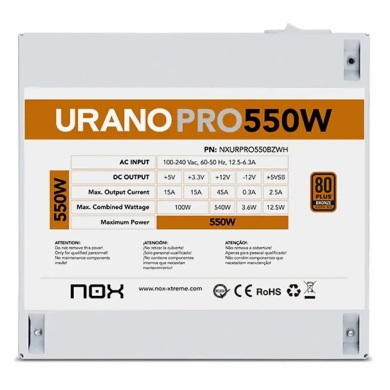 Nox Hummer Urano Pro White 550W Fuente 120mm 80+ ATX Blanca