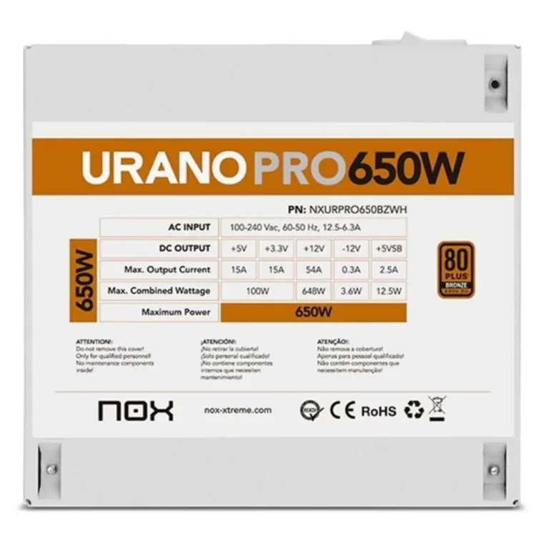 Nox Hummer Urano Pro 650W Fuente 80+ 120mm ATX
