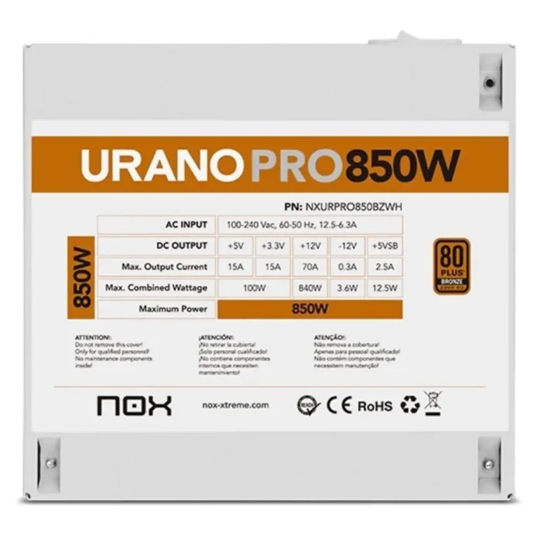 Nox Hummer Urano Pro 850W Fuente Gaming 80+ 120mm ATX