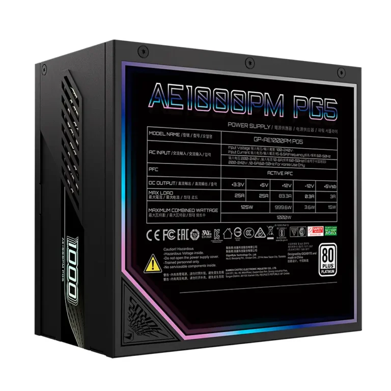Gigabyte AORUS ELITE P1000W ICE Gaming 1000W 80+ Modular 120 mm ATX Negro