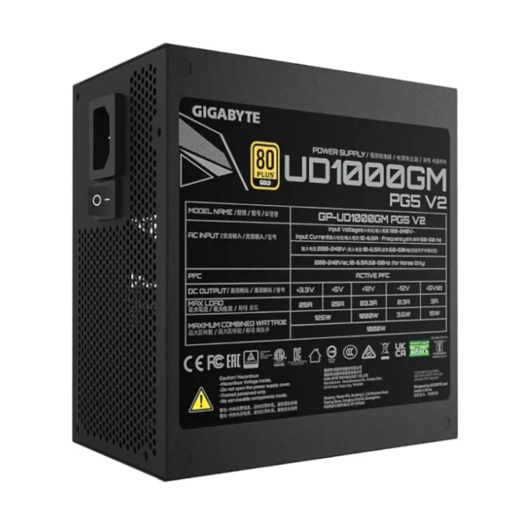 GIGABYTE UD1000GM PG5 V2 Fuente Gaming 1000W 80+ Modular 120 mm ATX Negro