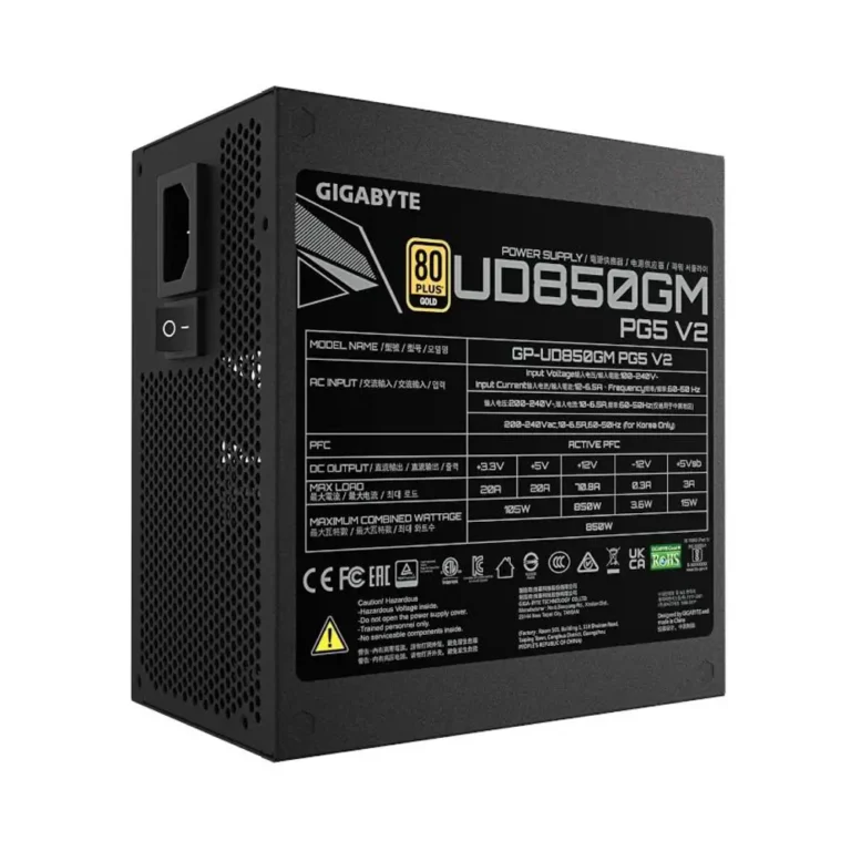 GIGABYTE UD850GM PG5 V2 Fuente Gaming 850W 80+ Gold Modular 120 mm ATX Negro
