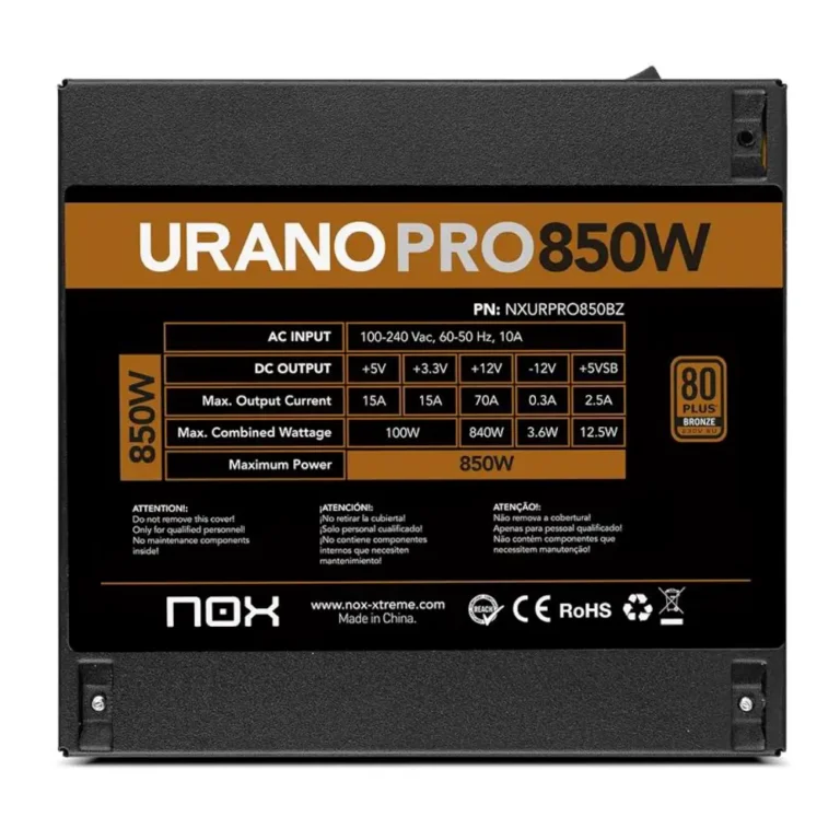 Nox Hummer Urano Pro 850W Fuente Gaming 80+ 120mm ATX