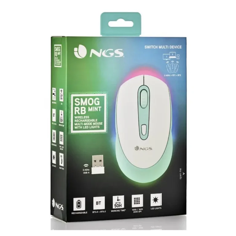 NGS Smog Mint-RB Ratón Bluetooth Óptico 2400 DPI Verde Menta