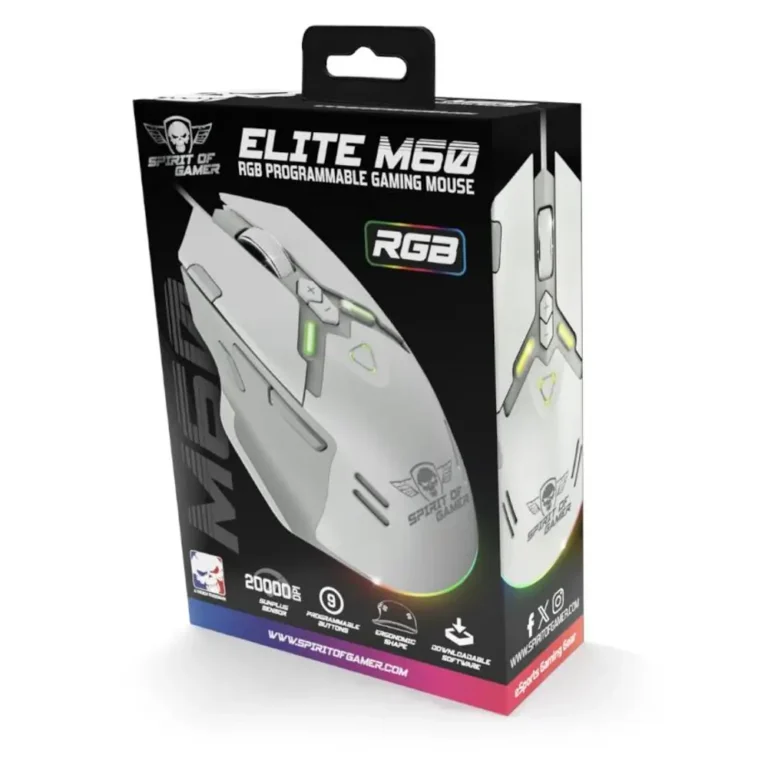 Spirit of Gamer Elite M60 Ratón Gaming USB Óptico 20.000 DPI Blanco