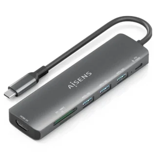 Aisens ASUC-7P025-GR Docking USB-C 1xHDMI 4K 3xUSB 1xUSB-C/PD 1xLector Tarjetas Gris