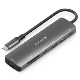 Aisens ASUC-7P026-GR Docking USB-C 1xHDMI 4K 2xUSB 1xUSB-C 1xUSB-C/PD 1xLector Tarjetas Gris
