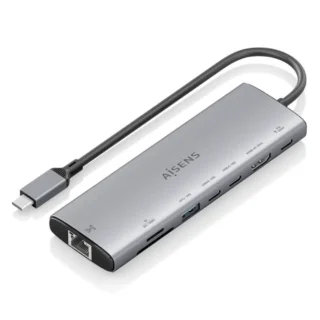 Aisens ASUC-8P033-GR Docking USB-C 1xHDMI 4K 1xUSB 2xUSB-C 1xRJ45 1xLector Tarjetas 1xUSB-C/PD Gris