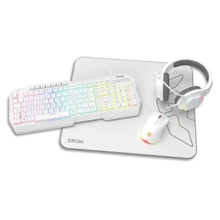 Krom Kenta White Pack Gaming Teclado RGB + Ratón + Alfombrilla + Auriculares Blanco