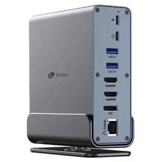 Leotec LEDS06 Docking Tipo-C 5xUSB 2xUSB-C 1xUSB-C/PD 1xDP 2xHDMI 4K 1xRJ45 1xJack 3.5 1xLector Tarjetas Gris