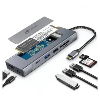 Leotec LEDS07 Docking Tipo-C Ranura SSD M.2 2xUSB 1xUSB-C 1xHDMI 4K 1xLector Tarjetas SD/mSD 1xUSB-C/PD