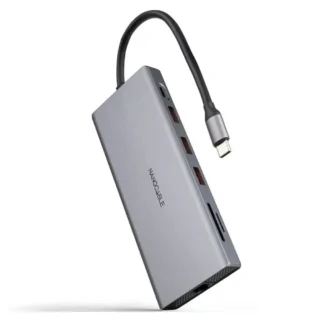 Nanocable 10.16.4612 Docking Tipo-C 3xUSB 1xUSB-C 2xHDMI 4K 1xDP 1xRJ45 1xLector tarjetas 1xJack 3.5 1xUSB-C/PD Gris