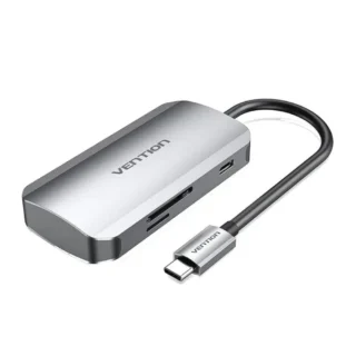 Vention TNHHB Docking USB-C 3xUSB 1xUSB-C/PD 1xLector Tarjetas SD/mSD Gris