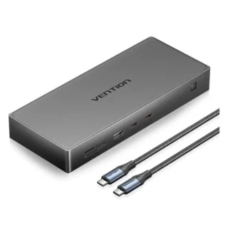 Vention TPWH0 Docking USB-C 2xHDMI 4K 1xDP 3xUSB 2xUSB-C 1xUSB-C/PD 1xRJ45 1xLector Tarjetas Gris