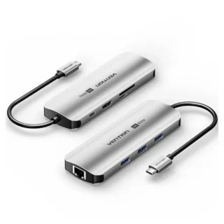 Vention TQKHB Docking USB-C 1xHDMI 4K 3xUSB 1xUSB-C/PD 1xRJ45 1xLector Tarjetas Gris