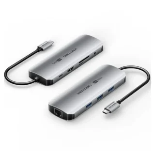 Vention TQLHB Docking USB-C 1xHDMI 4K 3xUSB 1xUSB-C/PD 1xRJ45 1xJack 3.5mm 1xLector Tarjetas Gris