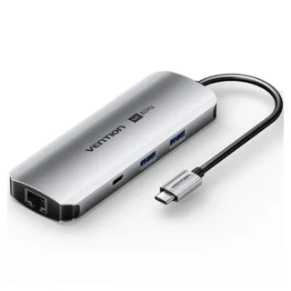 Vention TQMHB Docking USB-C 1xHDMI 4K 2xUSB 1xUSB-C 1xJack 3.5mm 1xRJ45 1xUSB-C/PD 1xLector Tarjetas Gris