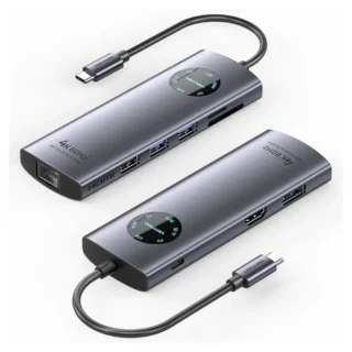 Vention TQUHB Docking USB-C 1xHDMI 4K 1xDP 3xUSB 1xRJ45 1xUSB-C/PD 1xLector Tarjetas Gris