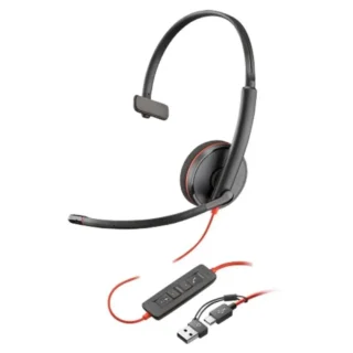Poly Blackwire 3210 + Adaptador USB-C/A con Micrófono USB Tipo-C Bulk Negro