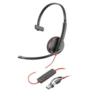 Poly Blackwire 3210 + Adaptador USB-C/A con Micrófono USB Tipo-C Negro