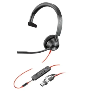 Poly Blackwire 3315 para Microsoft Teams + Adaptador USB-C/A con Micrófono Jack 3.5 Negro