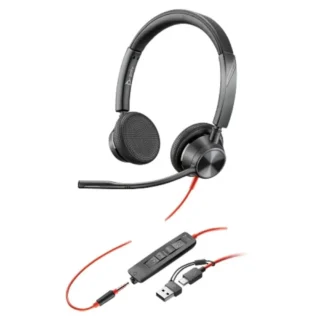Poly Blackwire 3325 + Adaptador USB-C/A con Micrófono Jack 3.5mm Negro