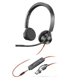 Poly Blackwire 3225 para Microsoft Teams + 3.5 mm + Adaptador USB-C/A con Micrófono Jack 3.5 - USB Tipo-C Negros