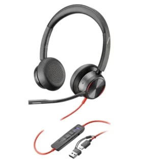 Poly Blackwire 8225 para Microsoft Teams + Adaptador USB-C/A con Micrófono USB Tipo-C Negros