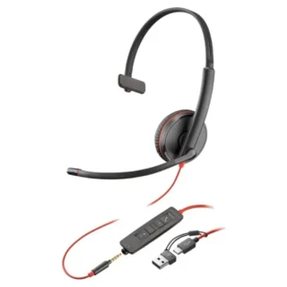 Poly Blackwire 3215 + 3.5mm + Adaptador USB-C/A con Micrófono Jack 3.5 - USB Tipo-C Bulk Negro