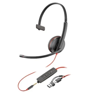 Poly Blackwire 3215 + Adaptador USB-C/A con Micrófono Jack 3.5mm Negro