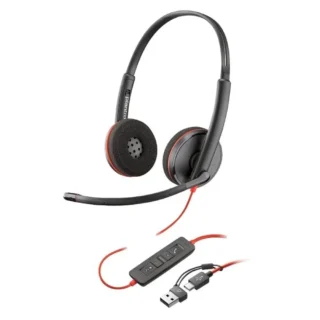 Poly Blackwire 3220 + Adaptador USB-C/A con Micrófono Bulk Negros