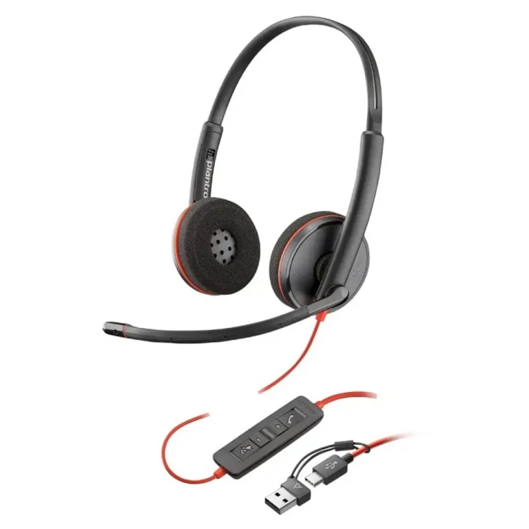 Poly Blackwire 3220 Auriculares + Adaptador USB-C/A con Micro USB Tipo-C Negro