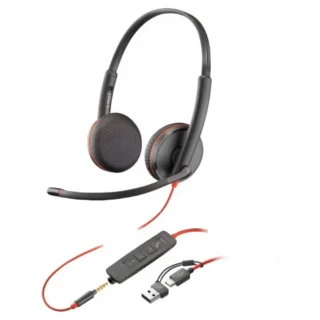 Poly Blackwire 3225 + 3.5 mm + Adaptador USB-C/A con Micrófono Jack 3.5 - USB Tipo-C Bulk Negros