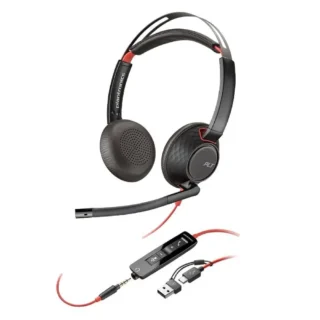Poly Blackwire 5220 Auriculares con Micro USB-C + Adaptador USB-C/A Jack 3.5 - USB Tipo-C Negros